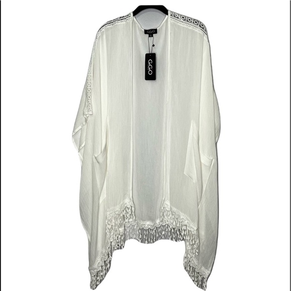 Gigio White Open front Wide Sleeve Fringed Tassel Kimono Womens Size M - Picture 3 of 6
